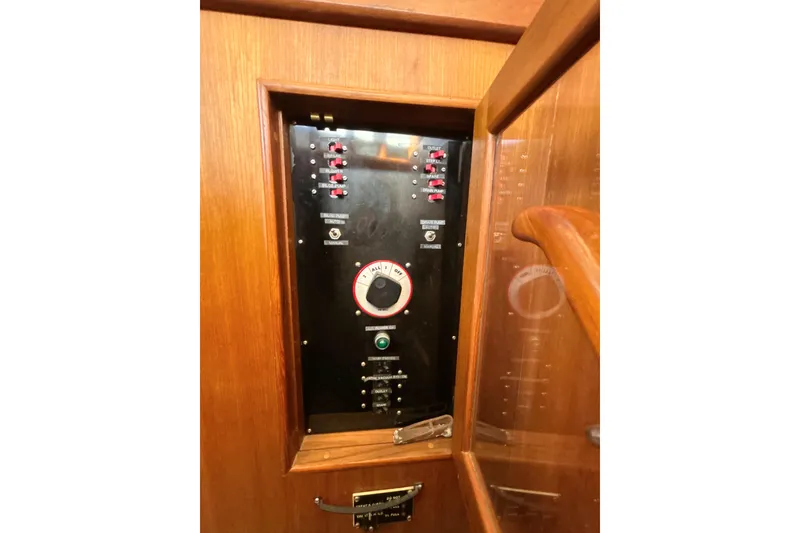 Slide: The Image of 1985 Kong & Halvorsen Island Gypsy electrical panel with switches and controls. - 31