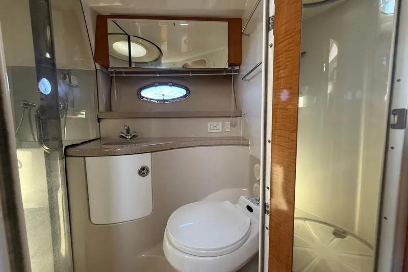 Slide: The Image of Bathroom interior of 2003 Regal Commodore 3880 yacht with shower and sink. - 29
