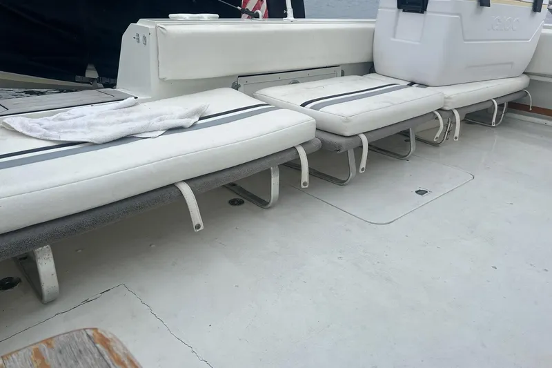 Slide: The Image of Interior seating of a 1990 Trojan International 10 Meter Express boat. - 47