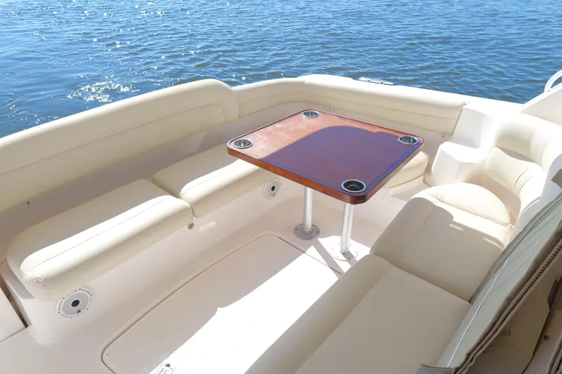 Slide: The Image of Luxurious seating area on 2008 Tiara Yachts 4300 Sovran, overlooking serene ocean view. - 15