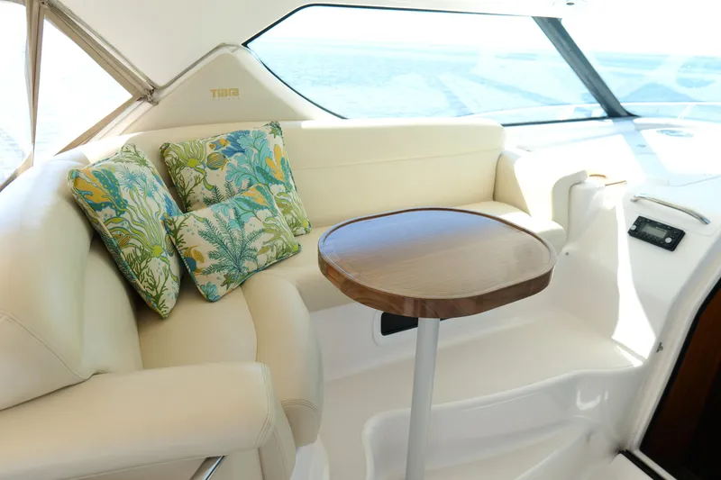 Slide: The Image of 2008 Tiara Yachts 4300 Sovran hardtop against clear blue sky. - 17