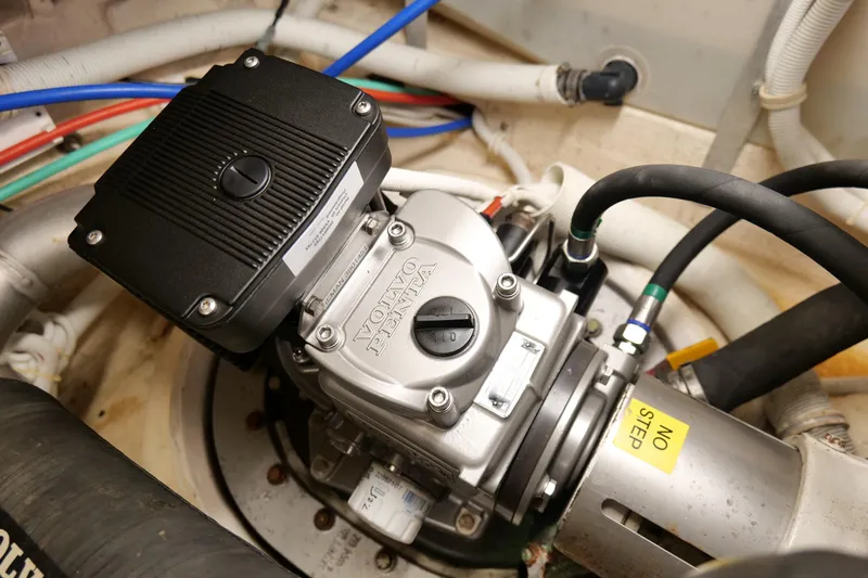 Slide: The Image of Engine compartment of a 2008 Tiara Yachts 4300 Sovran, featuring a Volvo Penta component. - 60