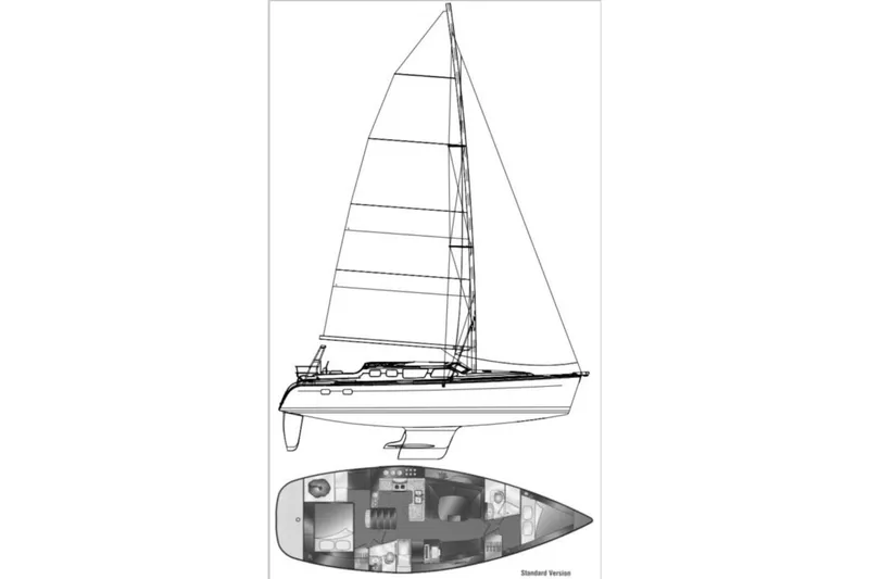 Slide: The Image of Line drawing of a 2003 Hunter 426 Deck Salon sailboat with interior layout. - 5