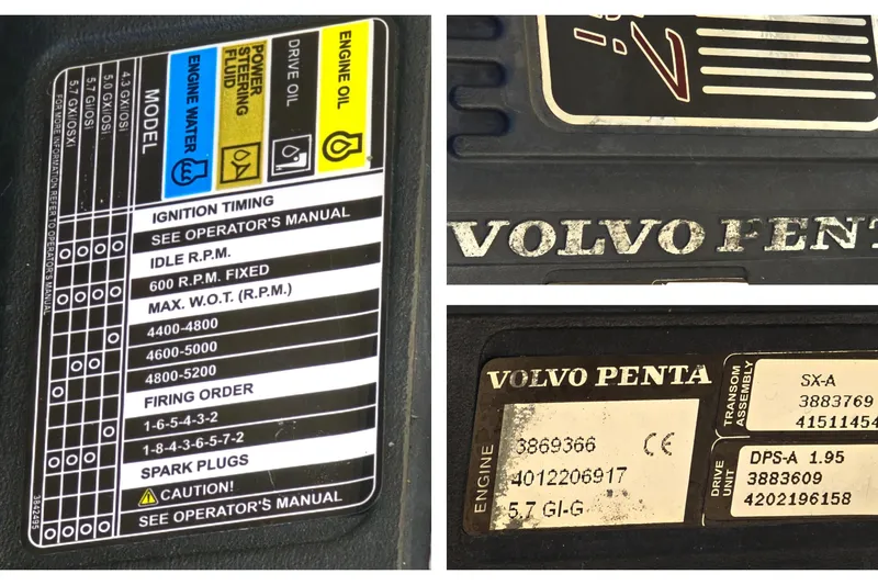 Slide: The Image of Engine specifications and labels for a 2007 Monterey 250 Cruiser with Volvo Penta components. - 6