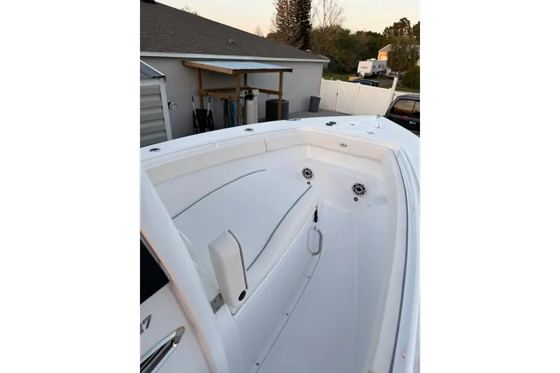 Slide: The Image of 2025 Sea Hunt Gamefish 27 Coffin Box boat interior, featuring spacious seating and modern design. - 14