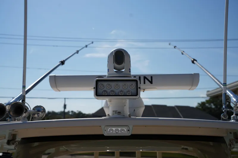 Slide: The Image of 2021 Grady-White Canyon 326 boat with advanced radar and lighting equipment. - 38