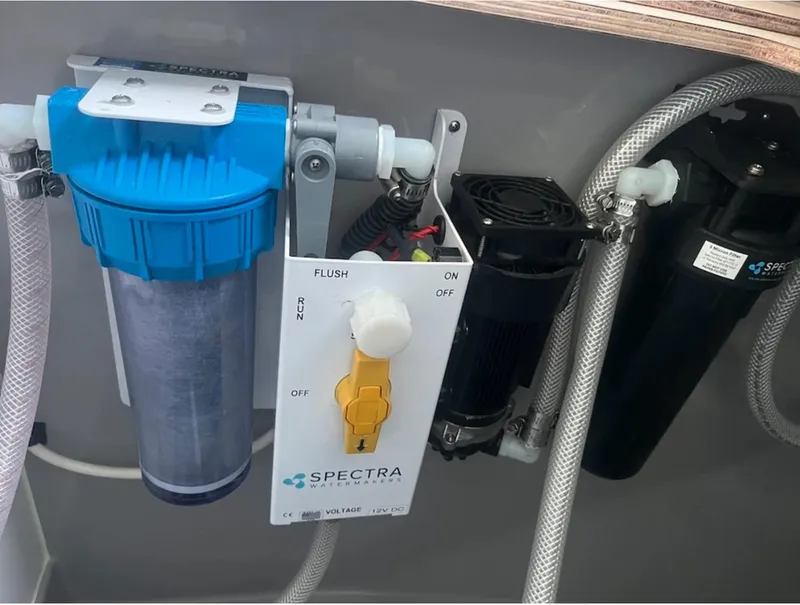 Slide: The Image of Water filtration system on a 2018 Leopard 40 yacht, featuring Spectra components and hoses. - 12