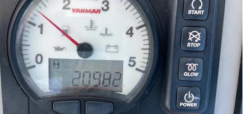 Slide: The Image of Close-up of a Yanmar engine control panel on a 2018 Leopard 40 boat. - 15