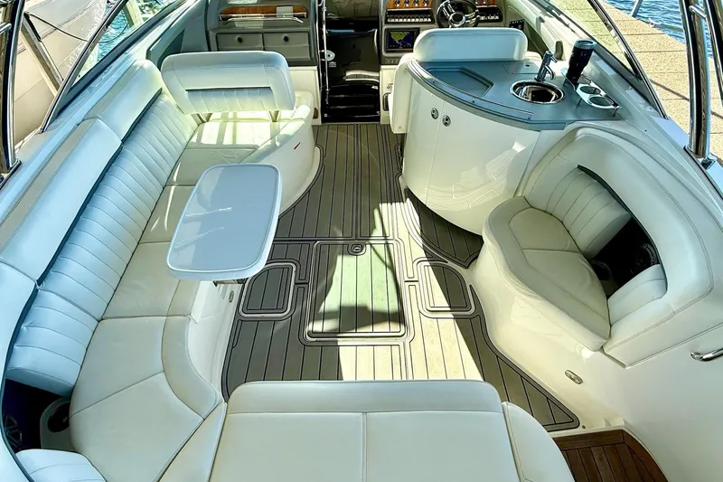 Slide: The Image of Luxurious interior of a 2007 Cobalt 323 boat with plush seating and elegant design. - 17