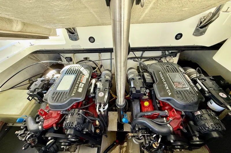 Slide: The Image of Twin Volvo Penta engines in a 2007 Cobalt 323 boat engine compartment. - 40