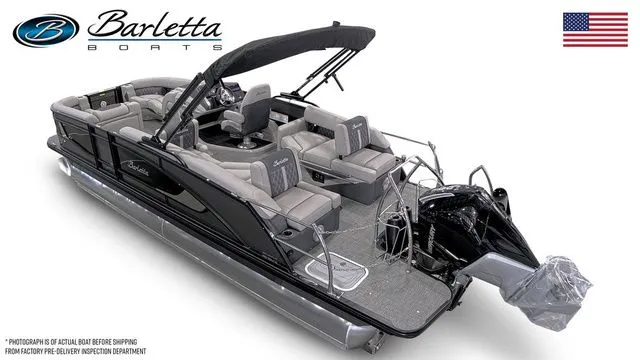 Slide: The Image of 2025 Barletta Lusso L23M pontoon boat with luxurious seating and sleek design. - 3