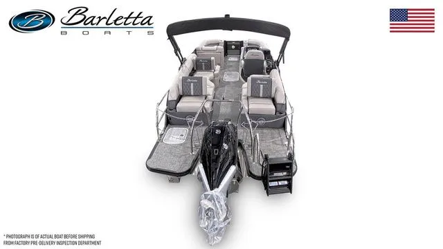 Slide: The Image of 2025 Barletta Lusso L23M pontoon boat with luxurious seating and modern design. - 6
