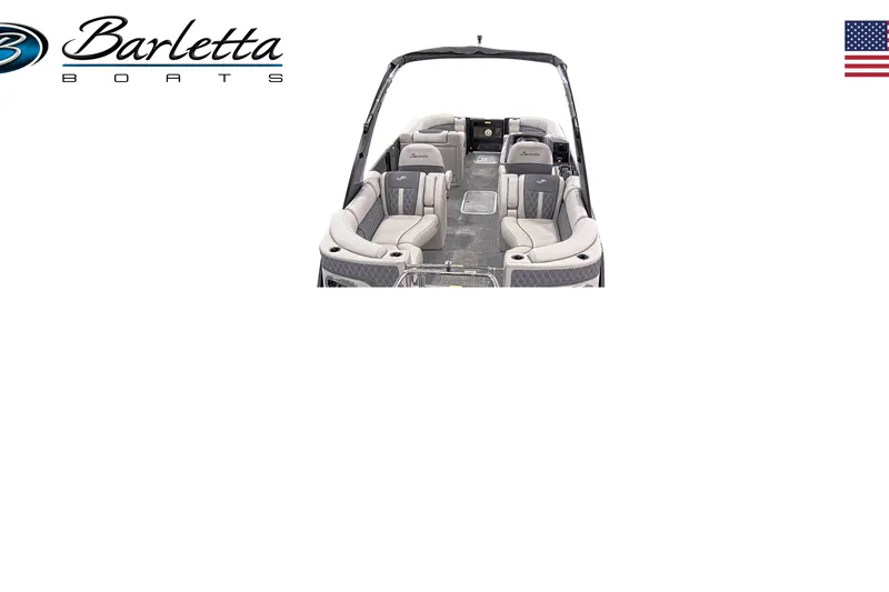 Slide: The Image of 2025 Barletta LUSSO L23QCSSA pontoon boat with luxurious seating and sleek design. - 6