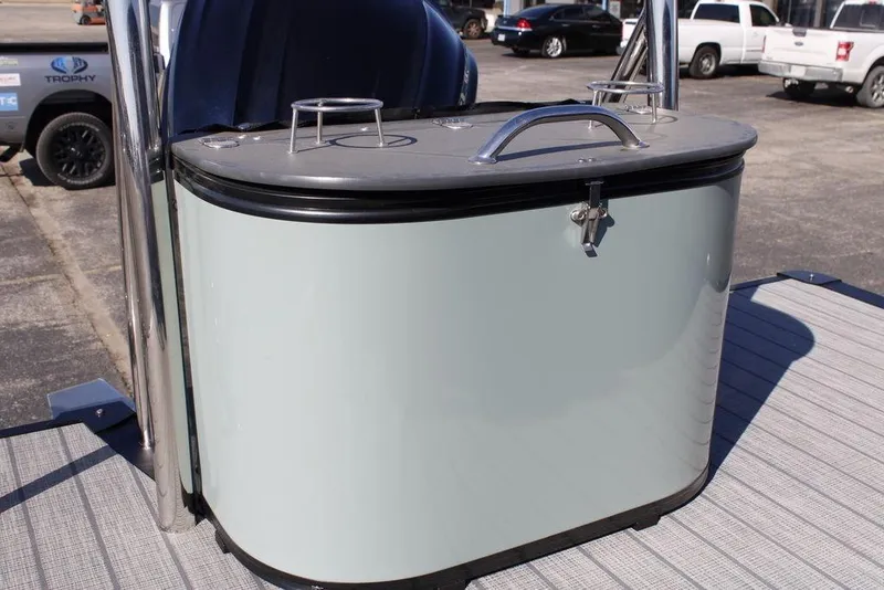 Slide: The Image of 2026 Avalon Catalina Cruise Rear Bench 25 FT, sleek design, outdoor setting. - 16