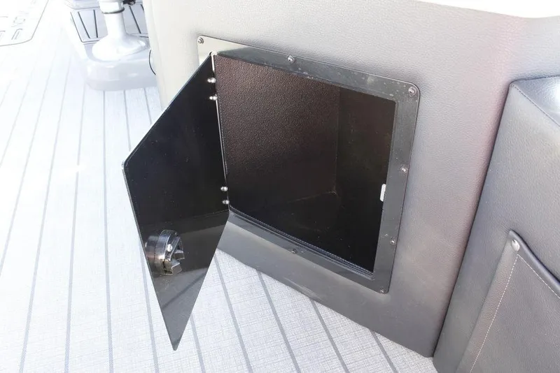 Slide: The Image of Open storage compartment on 2026 Avalon Catalina Cruise Rear Bench 25 FT boat. - 17