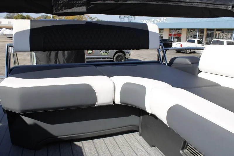 Slide: The Image of 2026 Avalon Catalina Cruise Rear Bench, luxurious seating on a pontoon boat. - 21