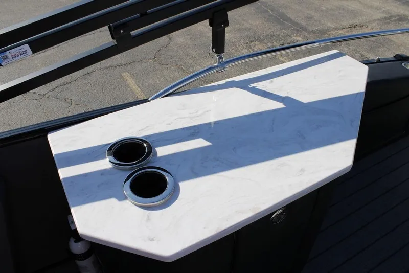 Slide: The Image of Marble countertop with cup holders on 2026 Avalon Catalina Cruise Rear Bench 25 FT boat. - 22