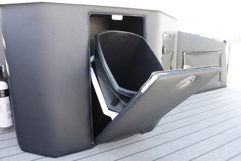 Slide: The Image of 2026 Avalon Catalina Cruise Rear Bench 25 FT with integrated storage compartment. - 28