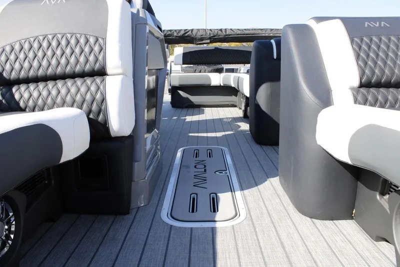 Slide: The Image of 2026 Avalon Catalina Cruise Rear Bench 25 FT with luxurious seating and sleek design. - 38