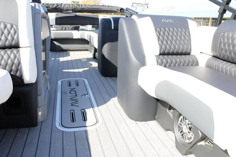 Slide: The Image of Luxurious interior of 2026 Avalon Catalina Cruise Rear Bench 25 FT pontoon boat. - 39