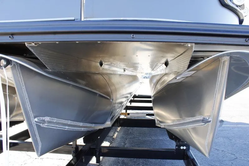 Slide: The Image of Underneath view of 2026 Avalon Catalina Cruise Rear Bench 25 FT pontoon boat. - 4