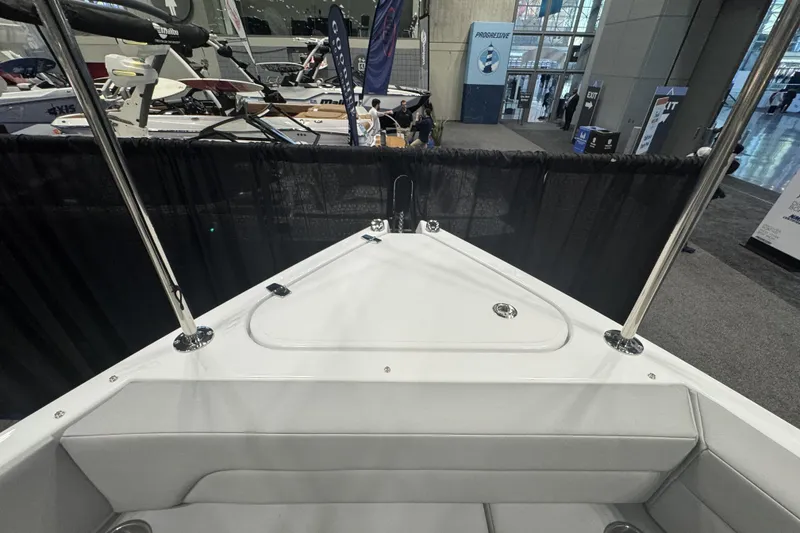 Slide: The Image of 2026 Cruisers Yachts 38 VTR boat interior at a boat show display. - 22