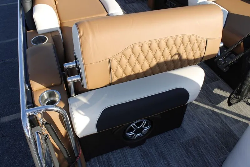 Slide: The Image of Luxurious seating on 2026 Avalon Catalina Quad Lounger 27 FT with cup holders and speaker. - 14