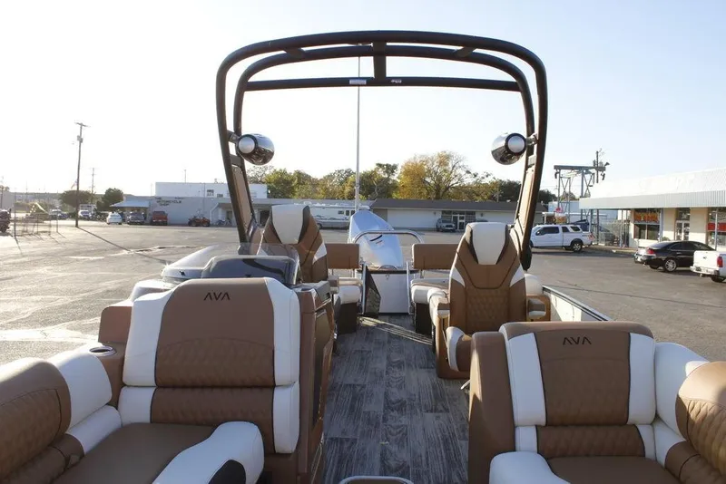 Slide: The Image of 2026 Avalon Catalina Quad Lounger 27 FT boat with luxurious seating and modern design. - 38