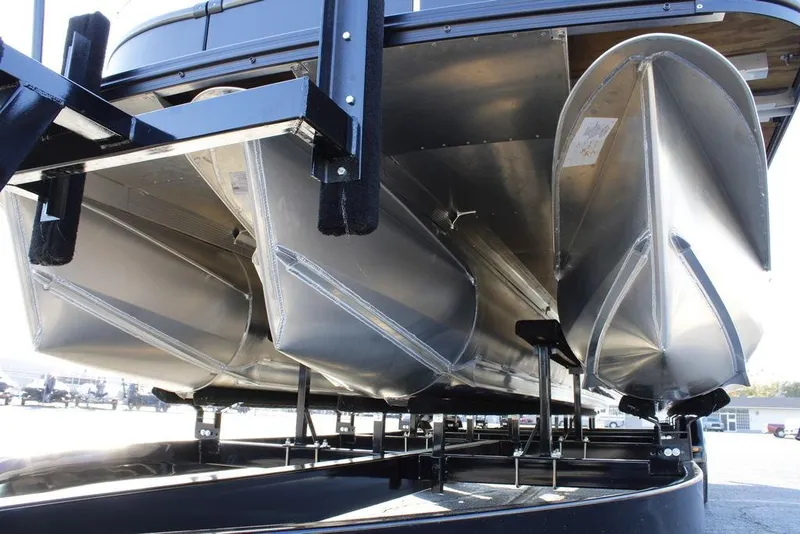 Slide: The Image of 2026 Avalon Catalina Quad Lounger 27 FT pontoon boat undercarriage view. - 8