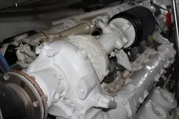 Slide: The Image of Engine of a 1996 Ocean 53 Super Sport boat, showcasing mechanical components. - 17