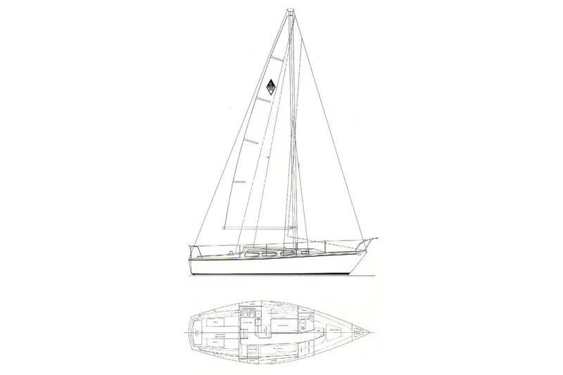Slide: The Image of Line drawing of a 1978 Catalina 30 sailboat, side and top views. - 29