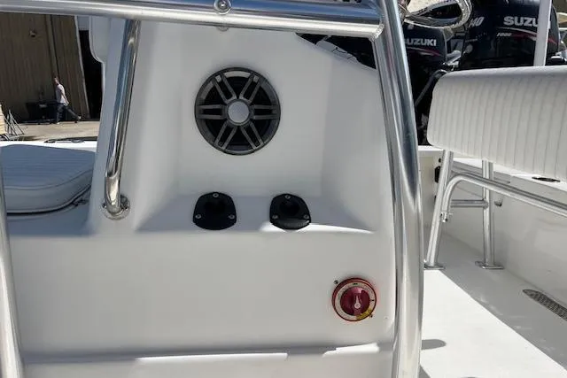 Slide: The Image of 2024 Palmetto 186 boat interior with speaker and control panel. - 9