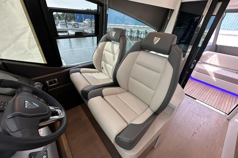 Slide: The Image of Interior of 2026 Fairline Targa 45 GT yacht with luxury seating and modern design. - 11