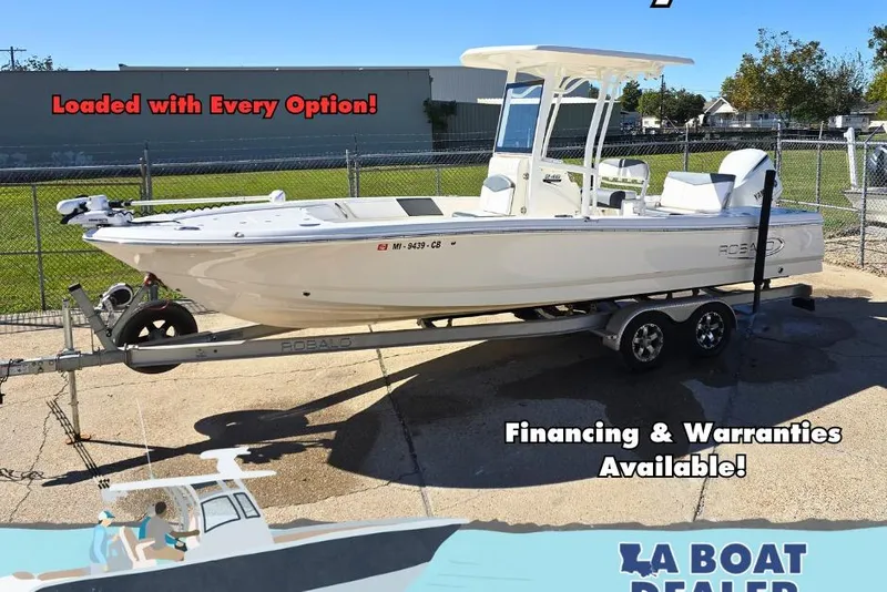 Slide: The Image of 2019 Robalo 246 Cayman boat on trailer, loaded with options, financing available. - 0