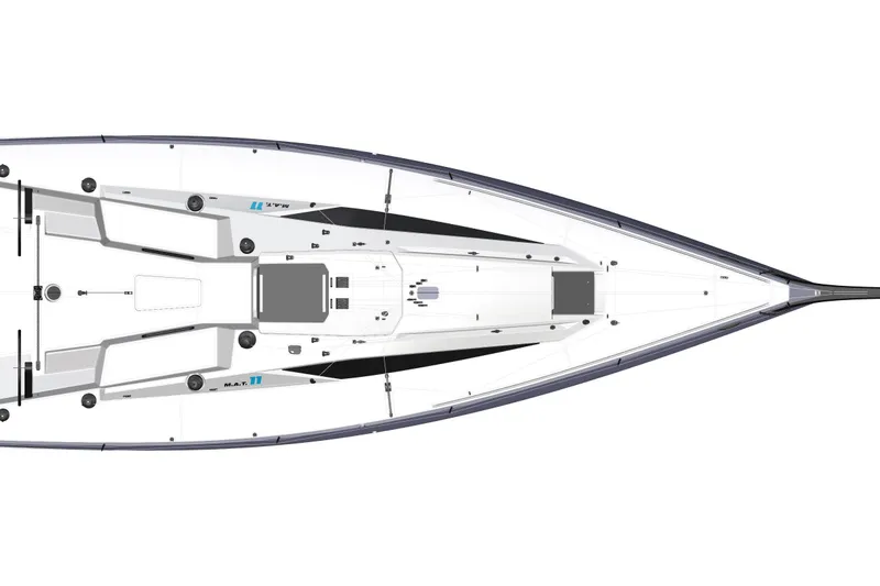 Slide: The Image of Top view of 2026 M.A.T. 11 sailboat design, showcasing sleek deck layout. - 3