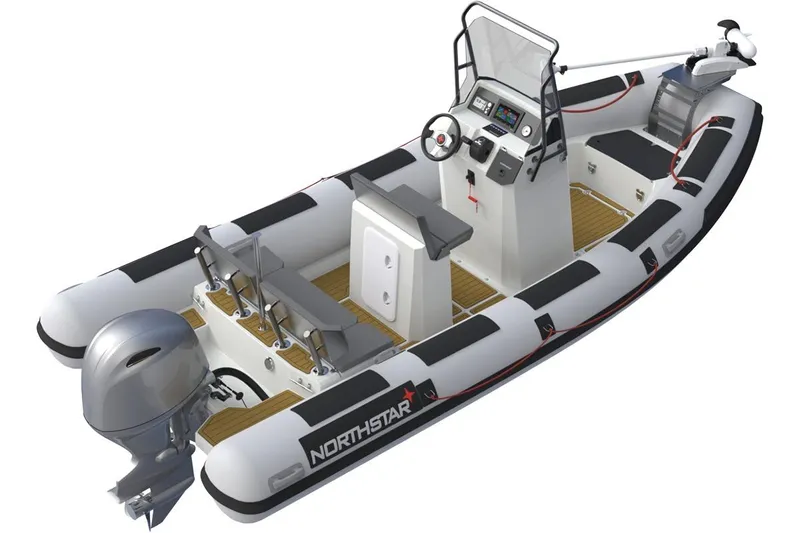 Slide: The Image of 2025 Northstar VEGA 5.4 inflatable boat with outboard motor and modern console. - 3