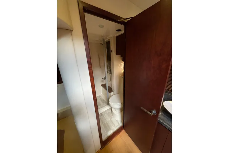 Slide: The Image of Bathroom interior of 2013 Sea Ray 510 Sundancer yacht, featuring modern amenities. - 39