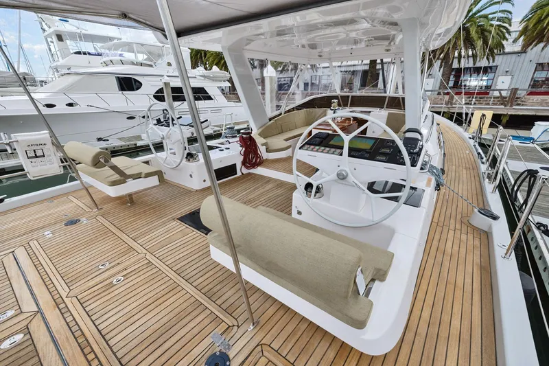 Slide: The Image of Luxurious 2020 Hylas H57 yacht with spacious teak deck and modern helm station. - 20