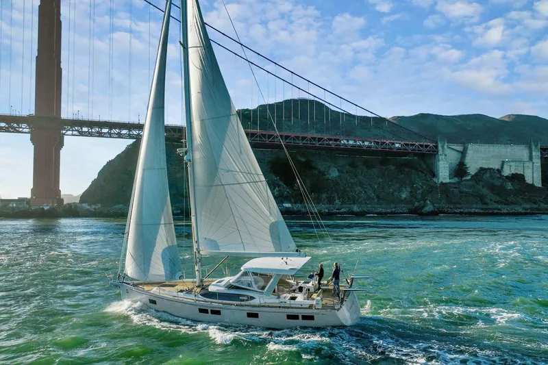 Slide: The Image of Sailing yacht Hylas H57 (2020) under Golden Gate Bridge, clear skies, scenic view. - 4