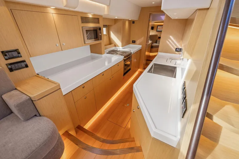 Slide: The Image of Luxurious interior of 2020 Hylas H57 yacht featuring modern kitchen design. - 68