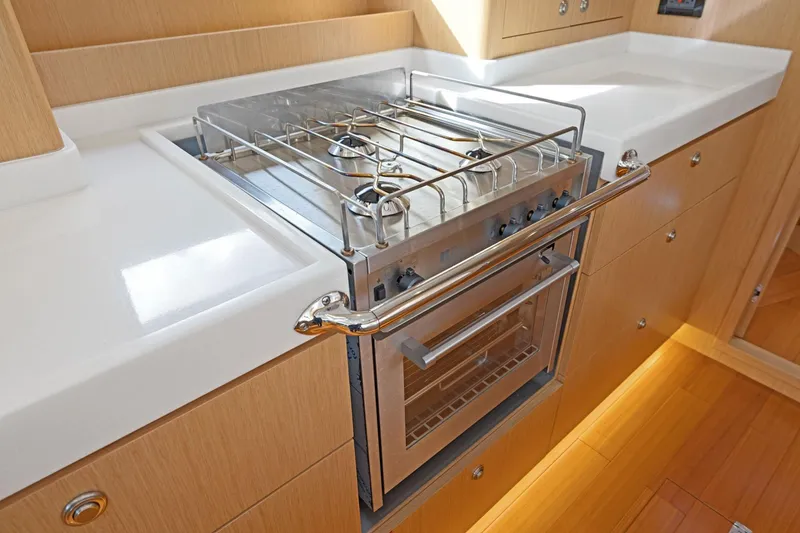 Slide: The Image of Modern kitchen in 2020 Hylas H57 yacht with sleek stove and oven. - 75