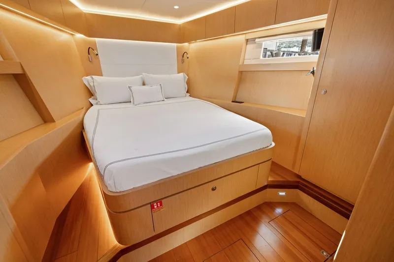 Slide: The Image of Luxurious cabin interior of 2020 Hylas H57 yacht with elegant wood finish. - 85