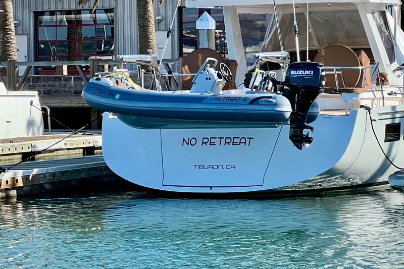 Slide: The Image of Luxury Hylas H57 yacht "No Retreat" docked with dinghy, Tiburon, CA, 2020 model. - 93