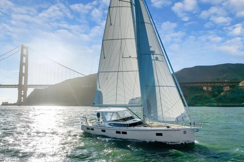 Slide: The Image of Sailing yacht Hylas H57 (2020) near iconic bridge on sunny day. - 13