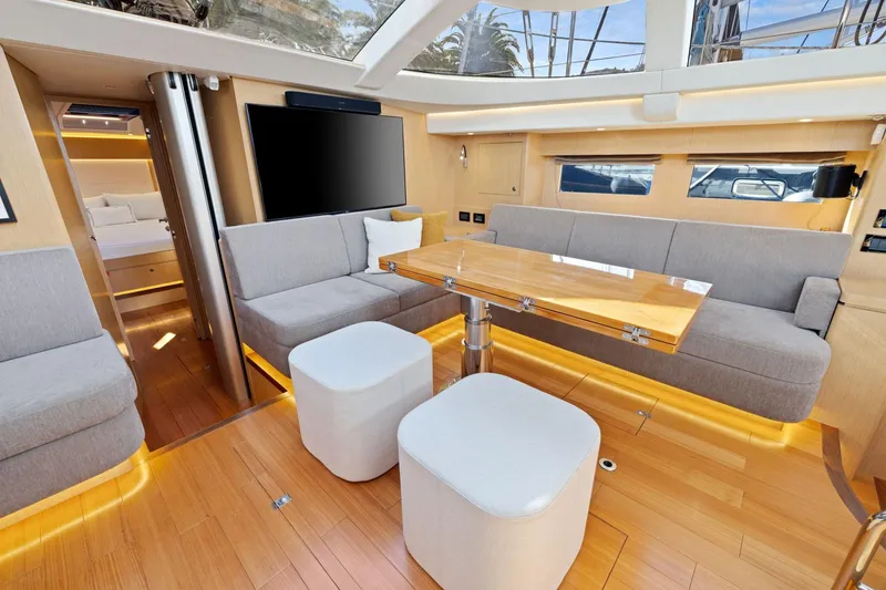 Slide: The Image of Luxurious interior of 2020 Hylas H57 yacht with modern seating and sleek design. - 59