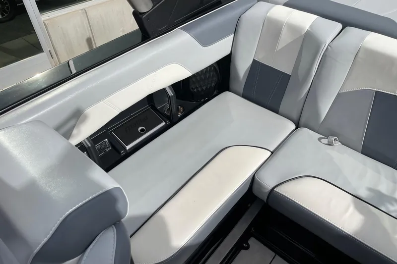 Slide: The Image of 2023 Malibu Wakesetter 20 VTX interior seating with modern design and premium upholstery. - 7