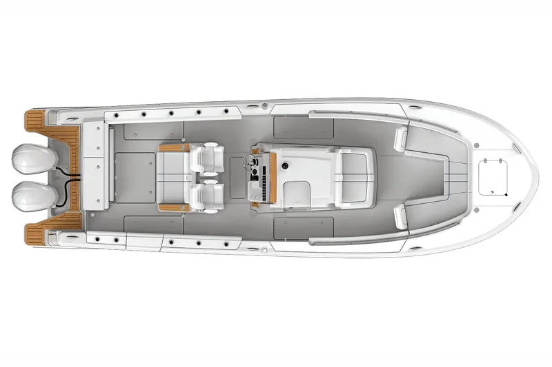 Slide: The Image of Manufacturer Provided Image: Top view of 2025 Southport 33 FE boat layout with dual engines. - 13