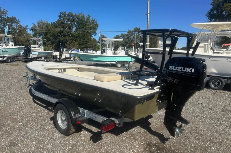 Slide: The Image of 2026 Delta Boatworks Delta D18 with Suzuki outboard motor on trailer. - 3