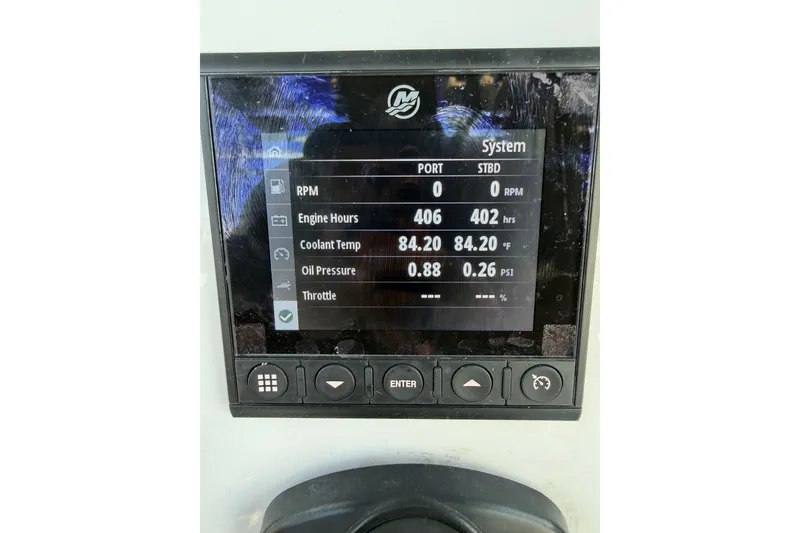 Slide: The Image of Display screen of 2021 Blackfin 252 CC showing engine metrics and system status. - 10
