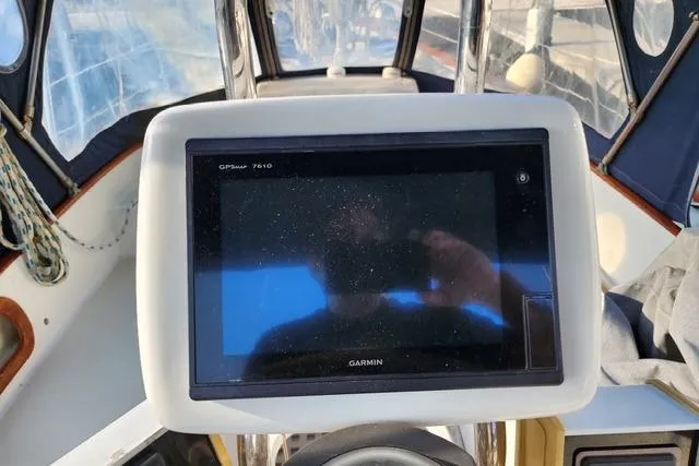 Slide: The Image of Garmin GPS display in 1984 Bristol 45.5 Center Cockpit sailboat. - 17